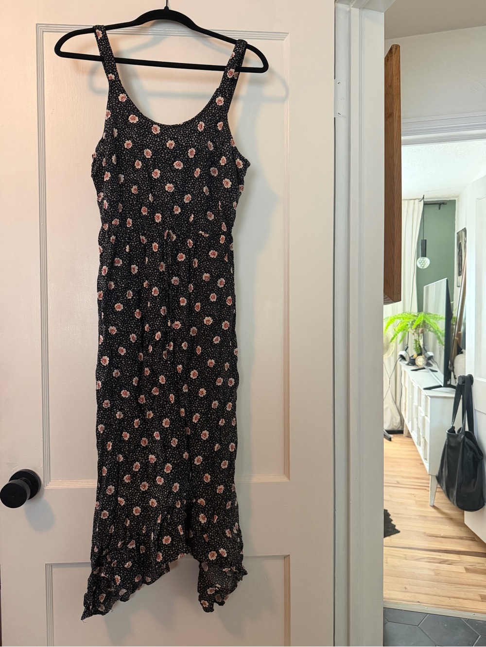 Mod Lusive Black Floral Maxi Dress with Cream and Red Accents